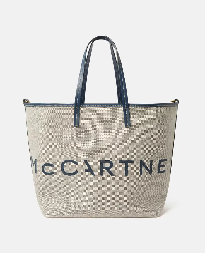 Women TopHandle Bags Stella McCartney Logo Canvas Beach Tote Bag Greynavy Women TopHandle Bags Stella McCartney Logo Canvas Beach Tote Bag Greynavy