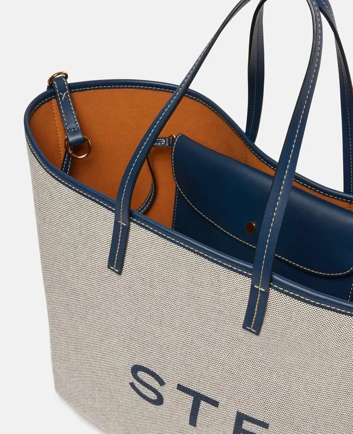 Women TopHandle Bags Stella McCartney Logo Canvas Beach Tote Bag Greynavy Women TopHandle Bags Stella McCartney Logo Canvas Beach Tote Bag Greynavy