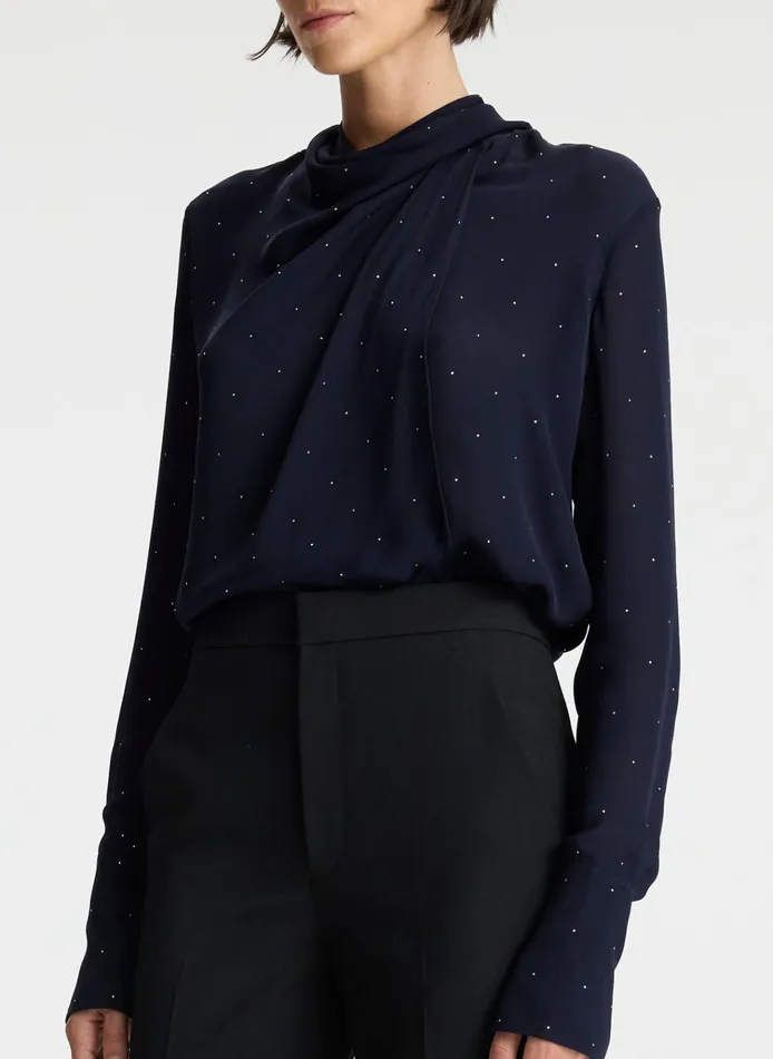 Women Tops ALC Luna Embellished Silk Top Evening Blue