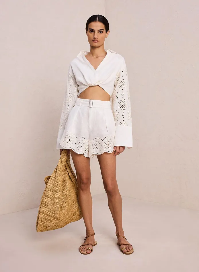 Women Tops ALC Mason Linen Eyelet Top Ivorycream