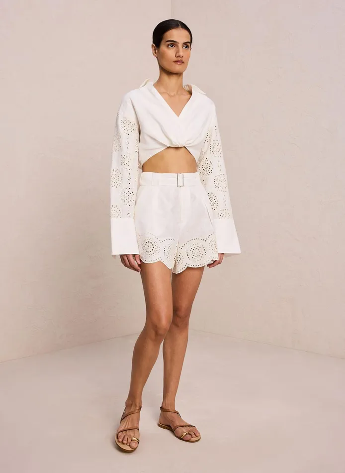 Women Tops ALC Mason Linen Eyelet Top Ivorycream