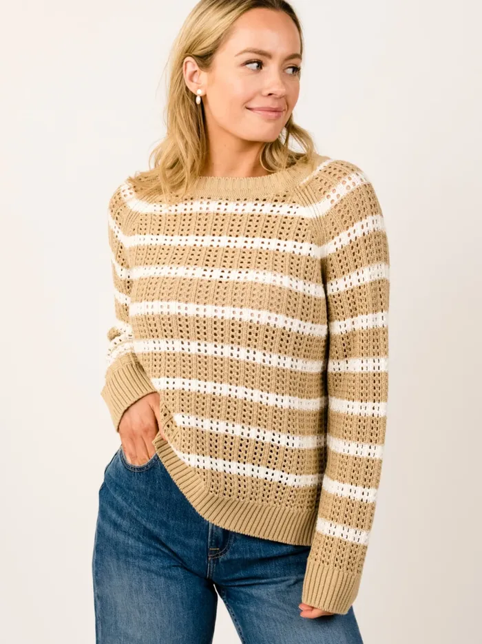 Women Tops Able Taylor Mesh Sweater Brown Sugar Stripe