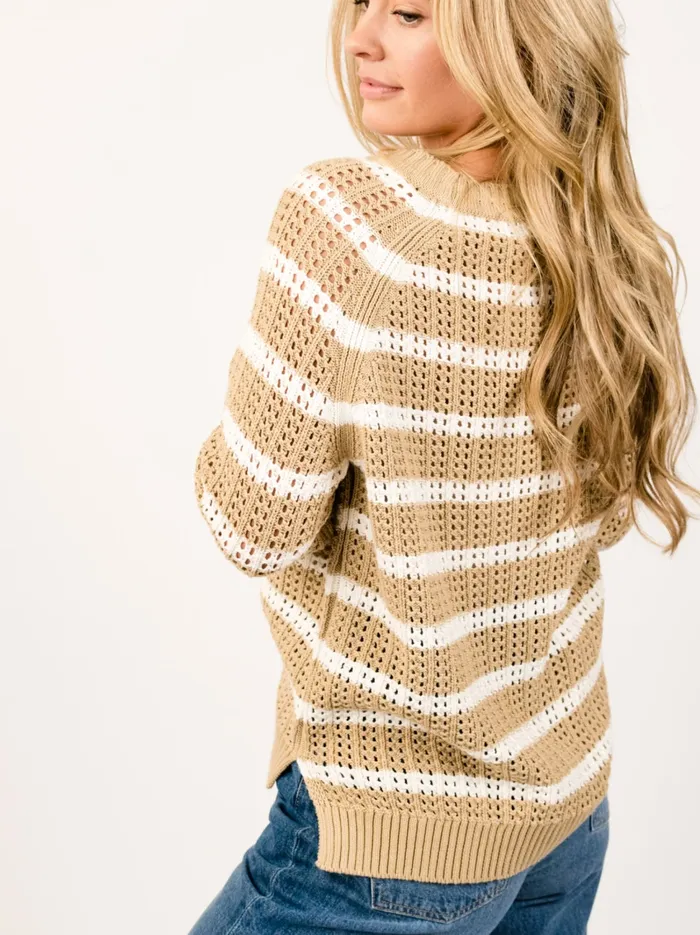 Women Tops Able Taylor Mesh Sweater Brown Sugar Stripe