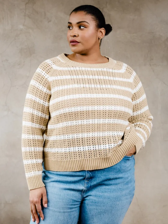 Women Tops Able Taylor Mesh Sweater Brown Sugar Stripe