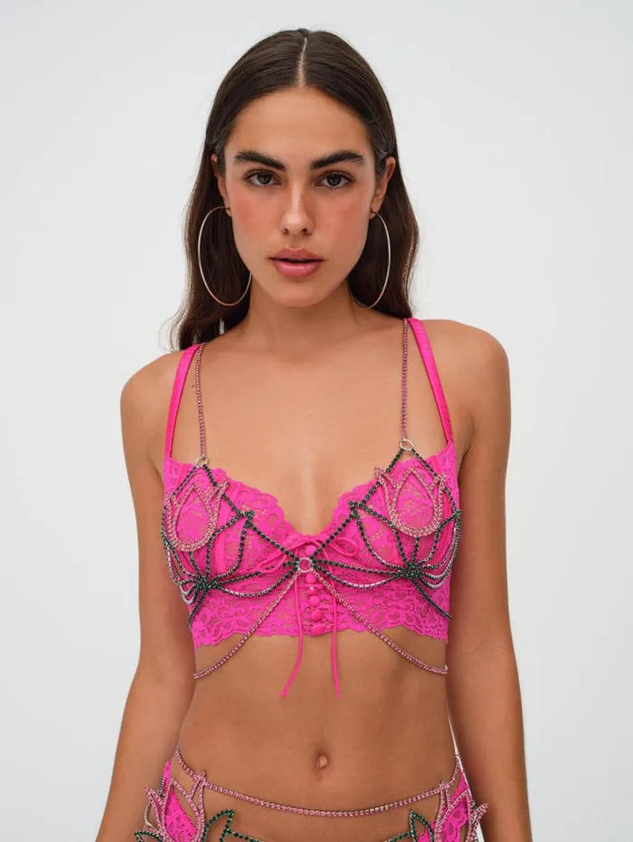 Women Tops For Love and Lemons Tulip Rhinestone Bralette Pink