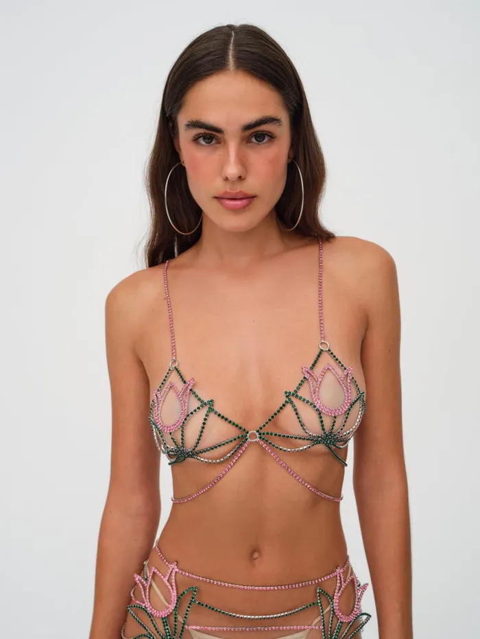 Women Tops For Love and Lemons Tulip Rhinestone Bralette Pink Women Tops For Love and Lemons Tulip Rhinestone Bralette Pink