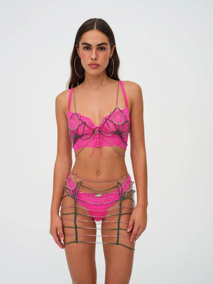 Women Tops For Love and Lemons Tulip Rhinestone Bralette Pink Women Tops For Love and Lemons Tulip Rhinestone Bralette Pink