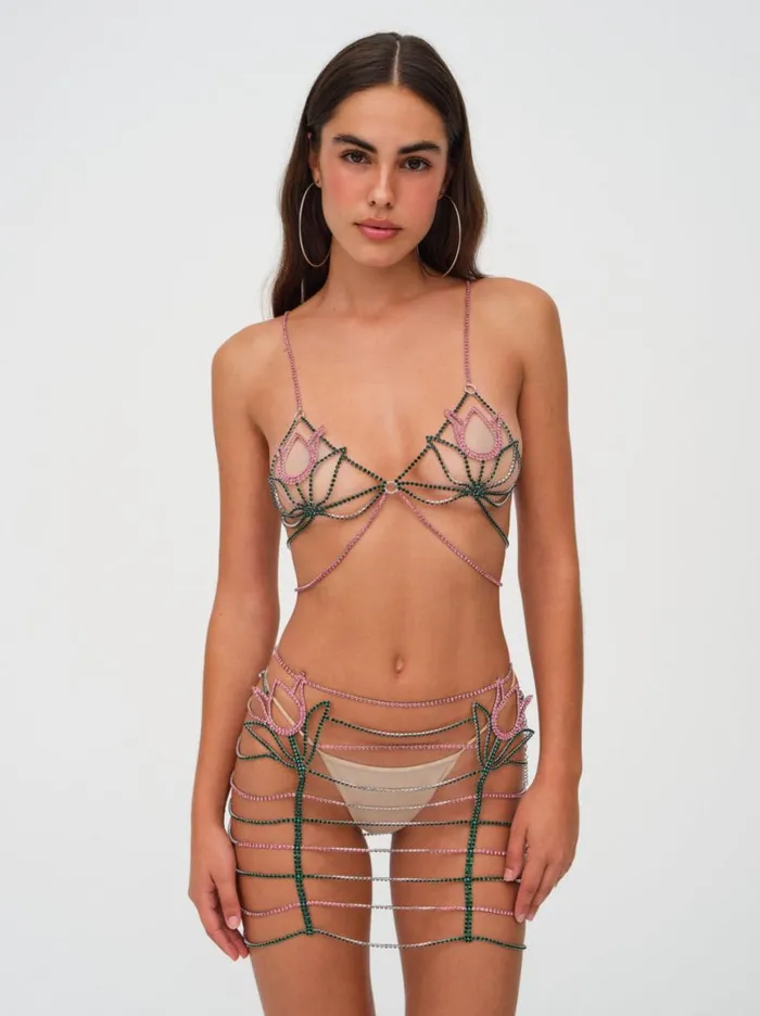 Women Tops For Love and Lemons Tulip Rhinestone Bralette Pink Women Tops For Love and Lemons Tulip Rhinestone Bralette Pink