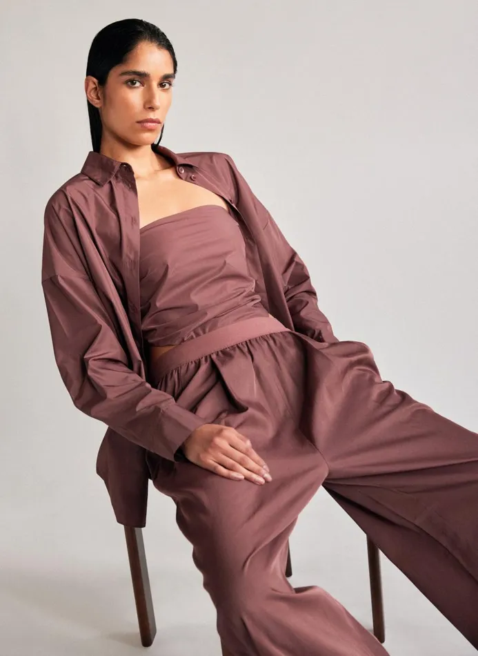 Women Tops Tibi Italian Sporty Nylon Shirt With Cocoon Back Cinnamon