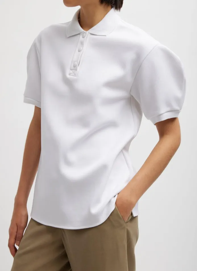 Women Tops Tibi Luxe Pique Polo Shirt White