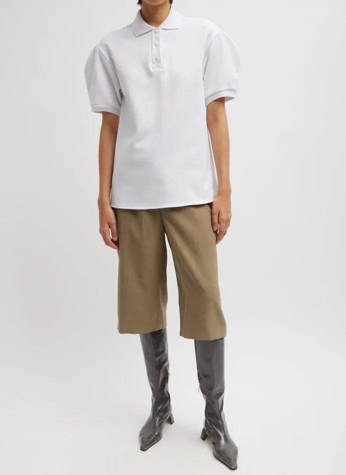 Women Tops Tibi Luxe Pique Polo Shirt White