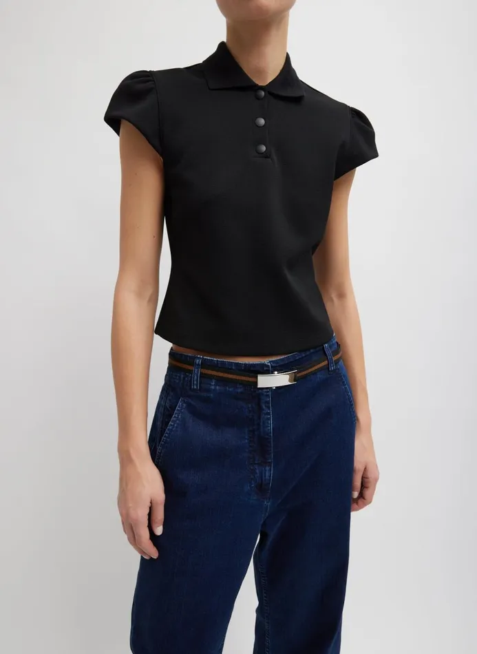 Women Tops Tibi Luxe Pique Shrunken Polo Shirt Black
