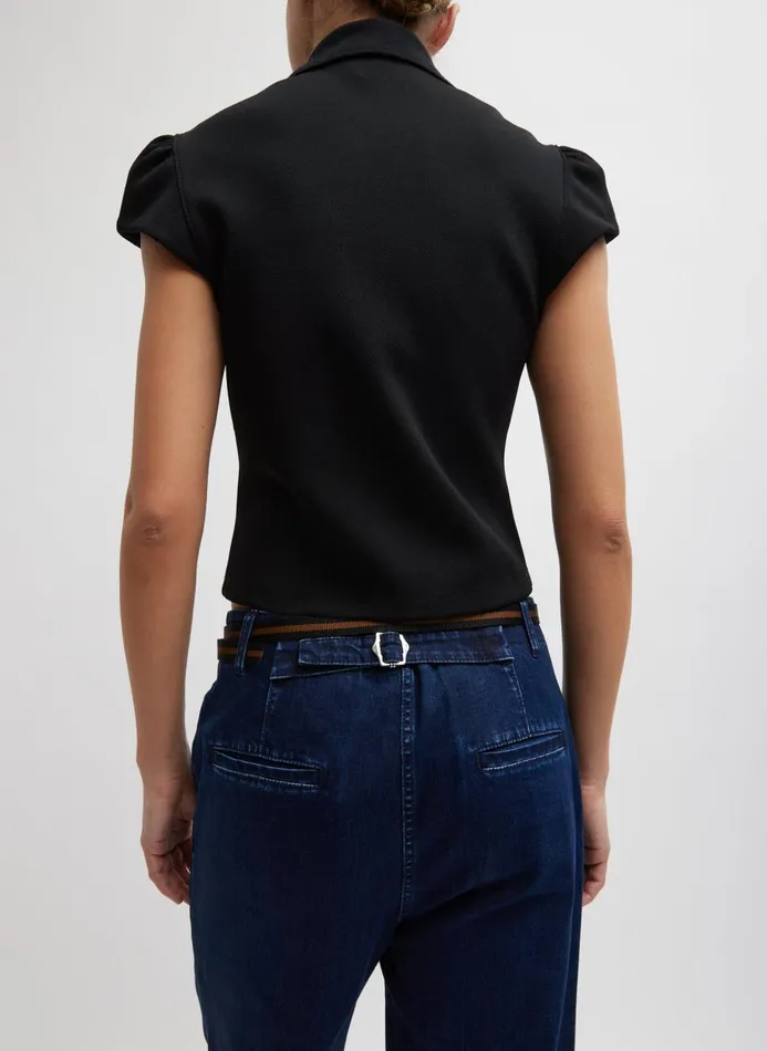 Women Tops Tibi Luxe Pique Shrunken Polo Shirt Black