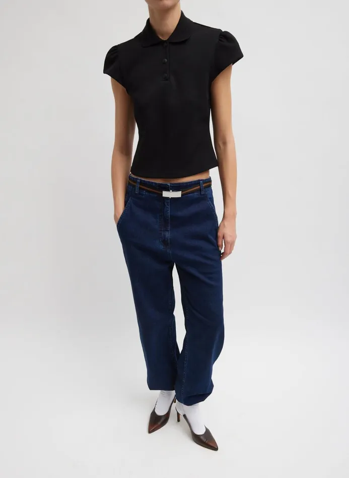 Women Tops Tibi Luxe Pique Shrunken Polo Shirt Black