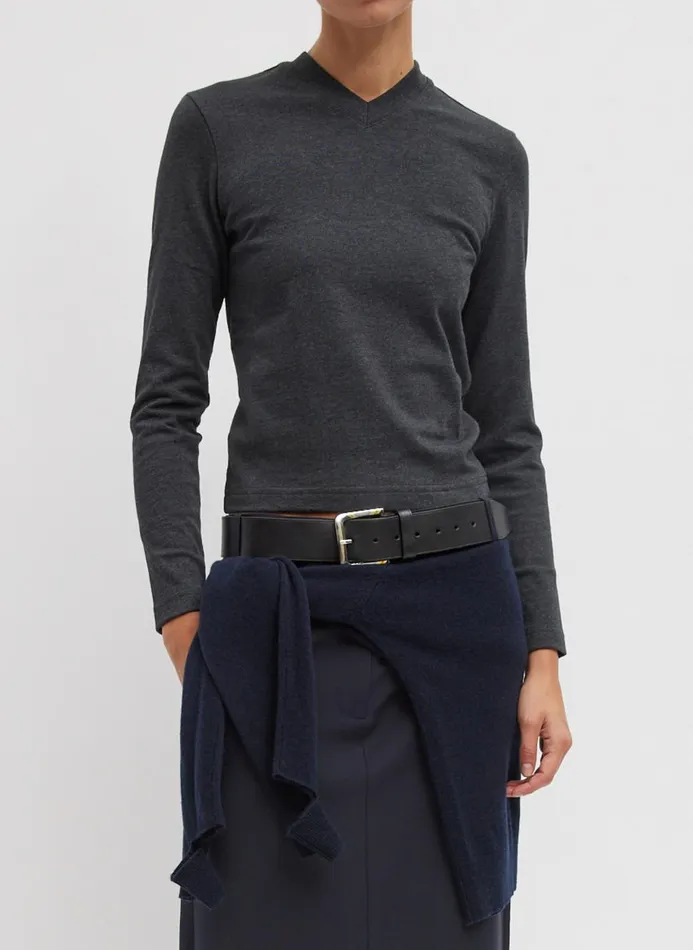 Women Tops Tibi Perfect TShirt Shrunken VNeck Charcoal Grey