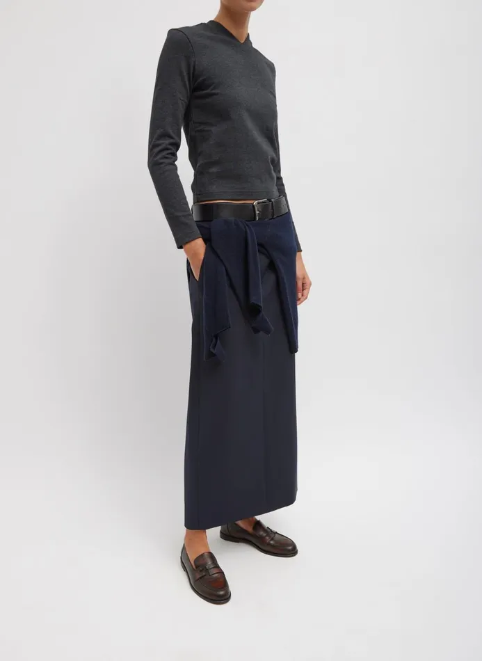 Women Tops Tibi Perfect TShirt Shrunken VNeck Charcoal Grey