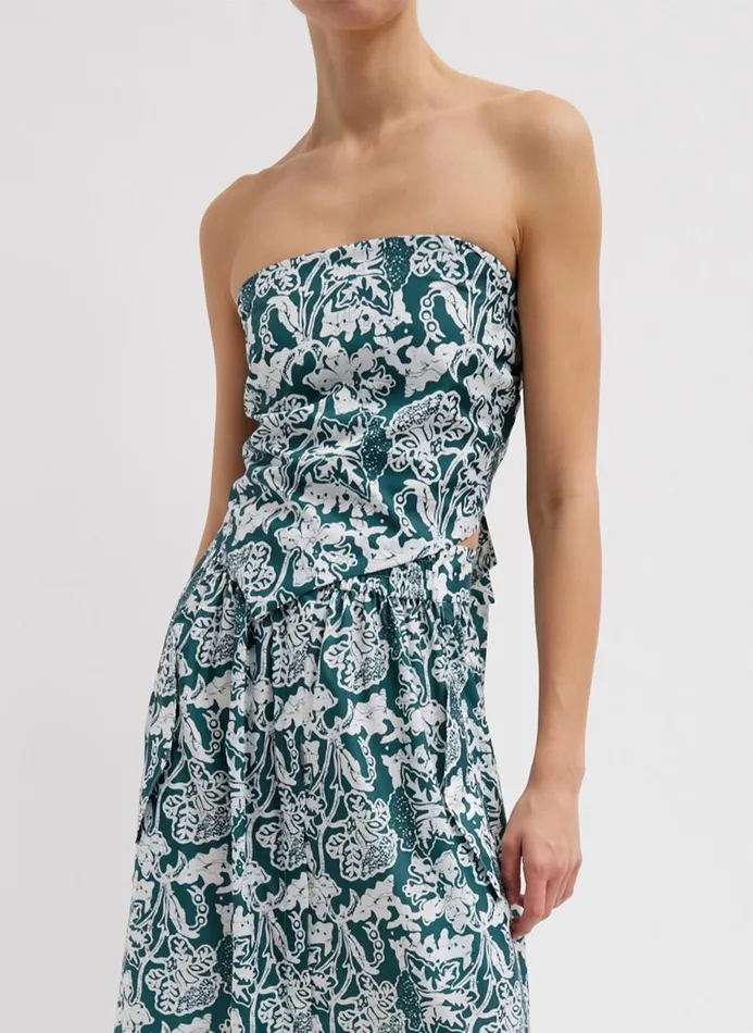 Women Tops Tibi Recycled Nylon Batik Strapless Bandeau Hunter Green Multi