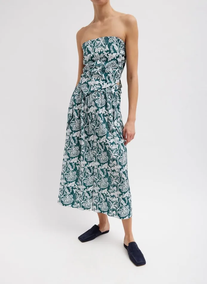 Women Tops Tibi Recycled Nylon Batik Strapless Bandeau Hunter Green Multi