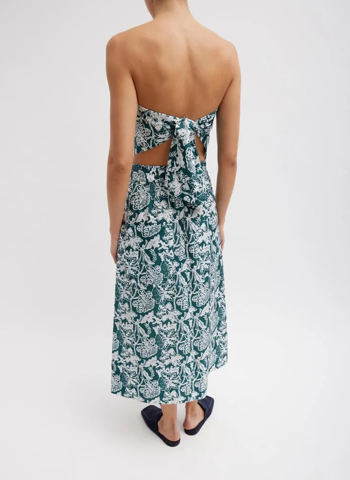 Women Tops Tibi Recycled Nylon Batik Strapless Bandeau Hunter Green Multi