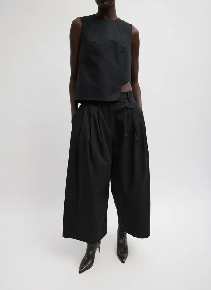 Women Tops Tibi Sculpted Cotton Curved Hem Sleeveless Top Black
