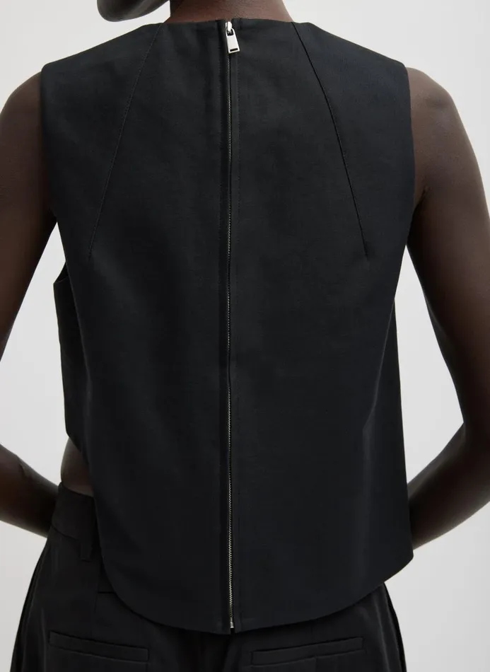 Women Tops Tibi Sculpted Cotton Curved Hem Sleeveless Top Black