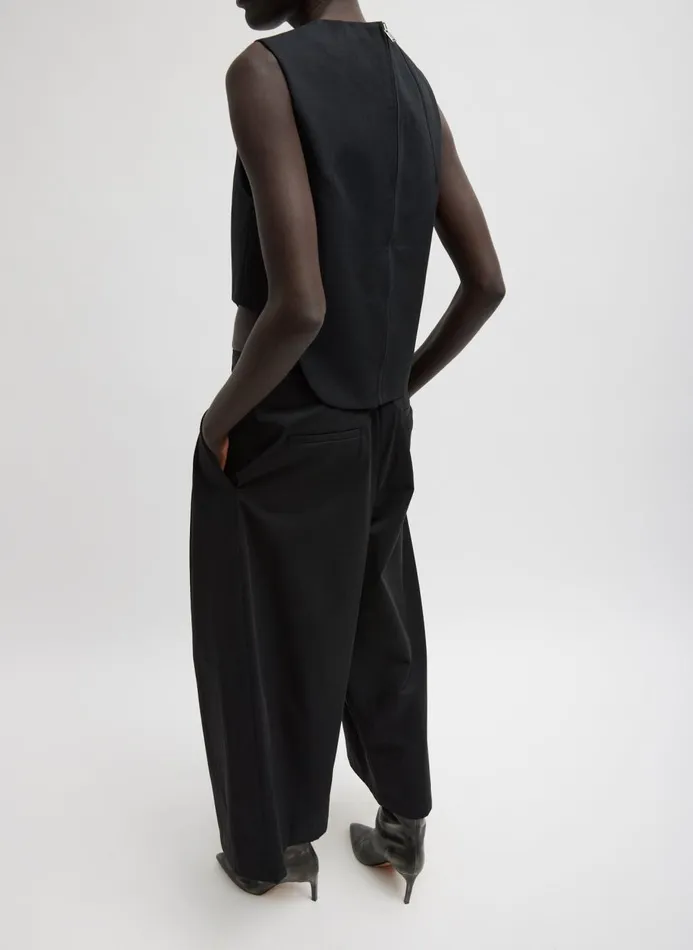 Women Tops Tibi Sculpted Cotton Curved Hem Sleeveless Top Black