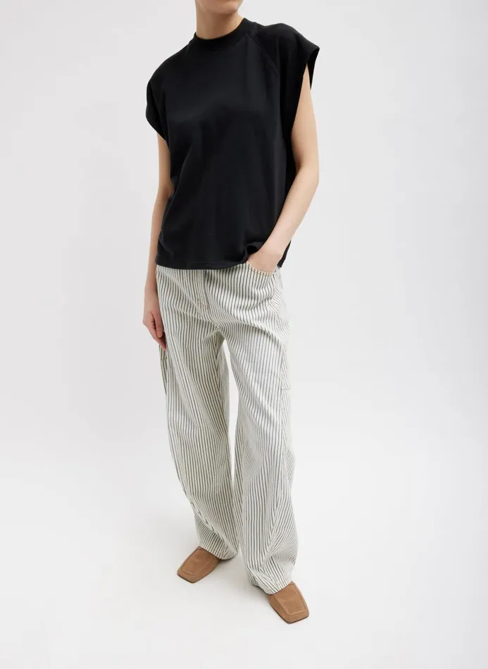 Women Tops Tibi Summer Sweatshirting Sleeveless Easy Top Black