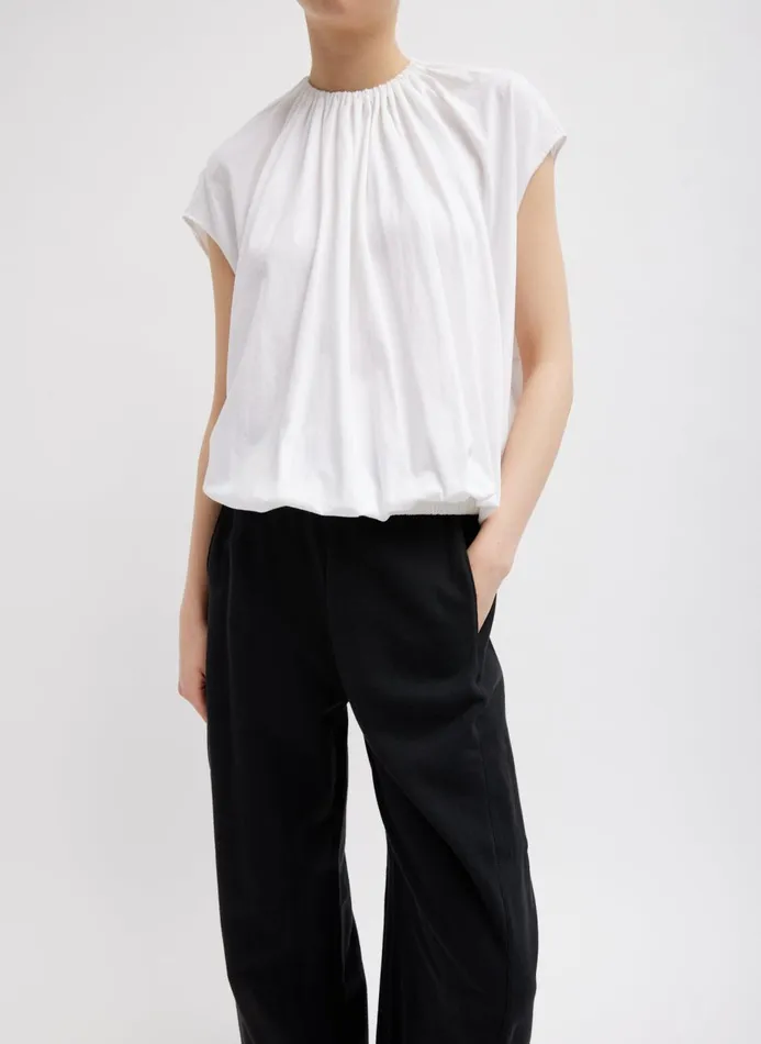 Women Tops Tibi TShirting Shirred Neck Circular Top White