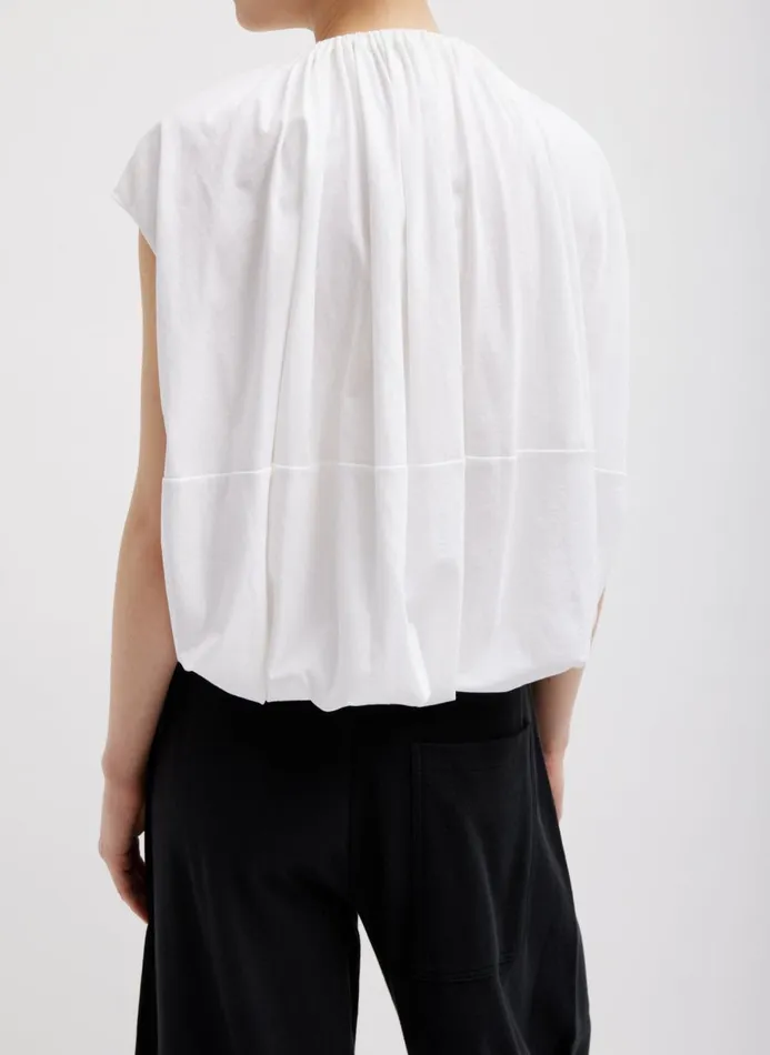 Women Tops Tibi TShirting Shirred Neck Circular Top White
