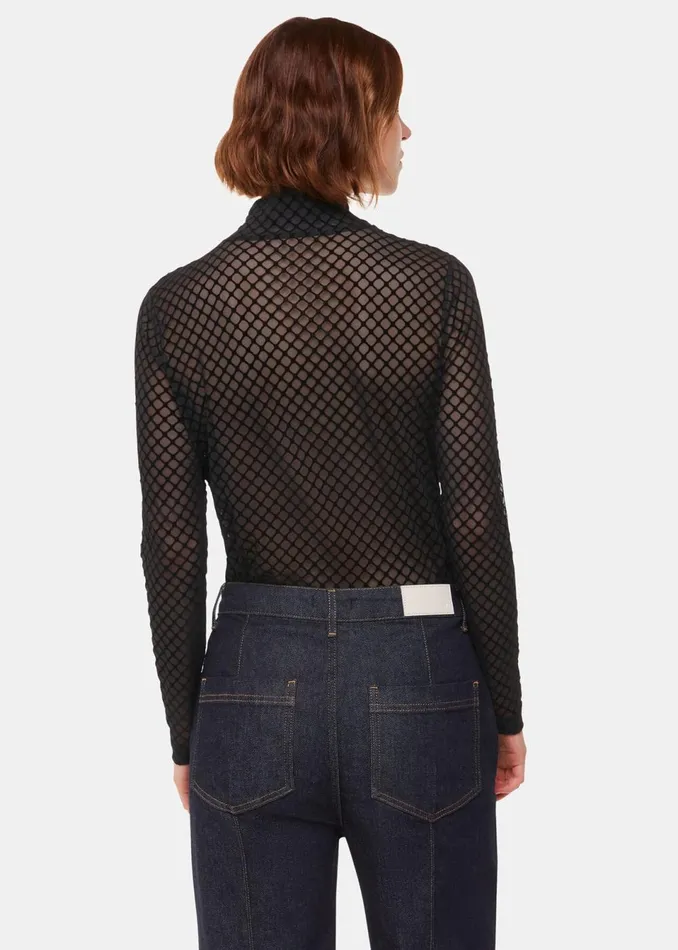 Women Tops Whistles Black Checked Flocked Mesh Top