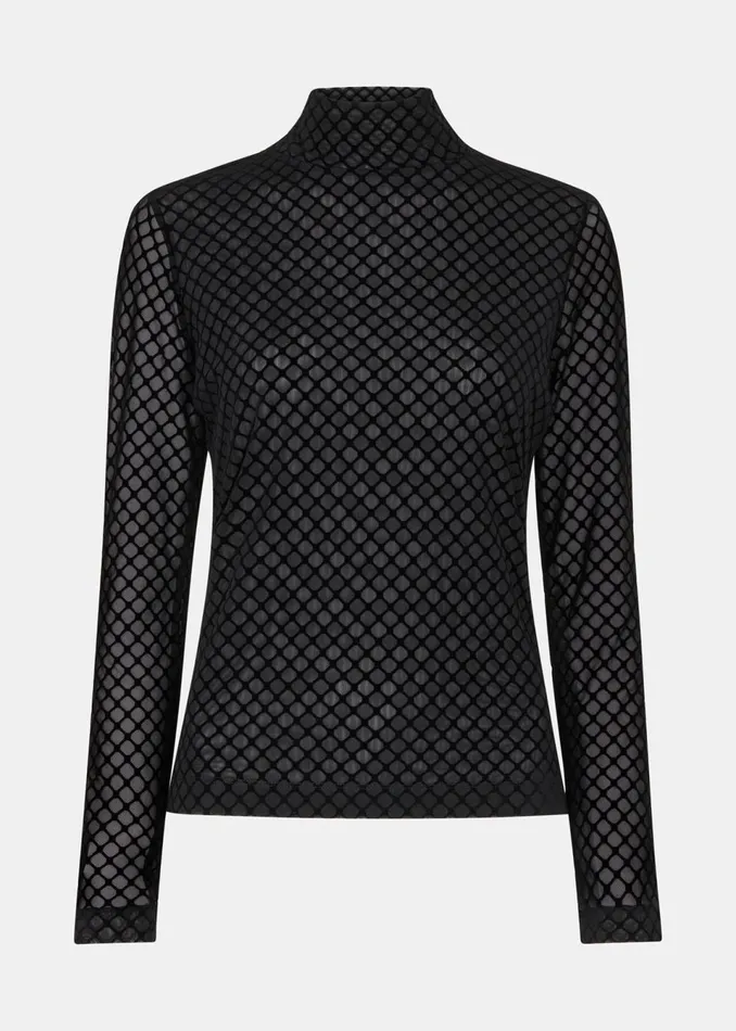 Women Tops Whistles Black Checked Flocked Mesh Top