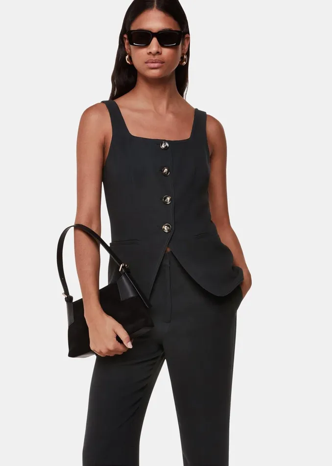 Women Tops Whistles Black Sofia Crepe Waistcoat