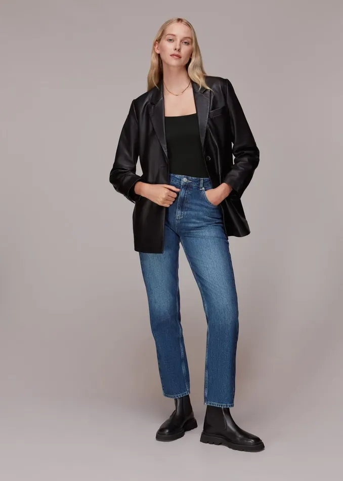 Women Tops Whistles Black Square Neck Long Sleeve Top