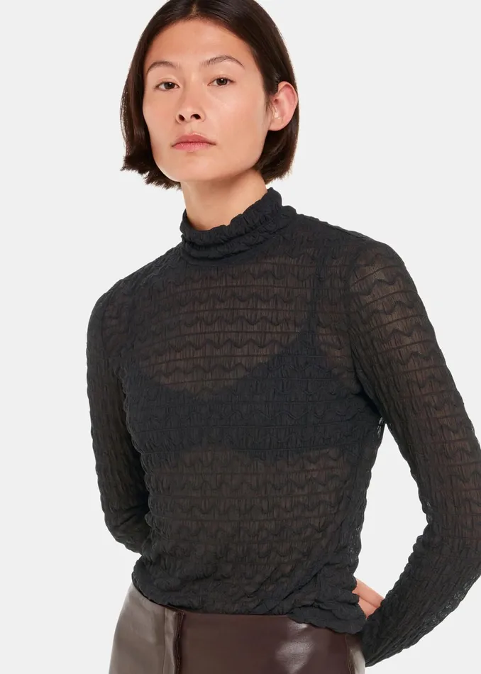 Women Tops Whistles Black Texture Ruched Top