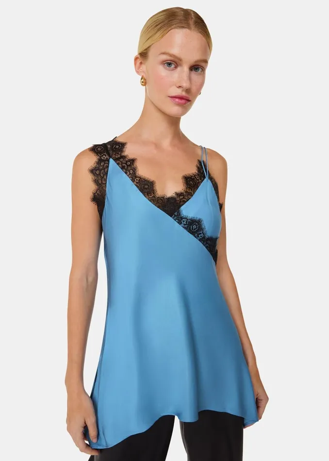 Women Tops Whistles Blue Iris Lace Detail Wrap Cami
