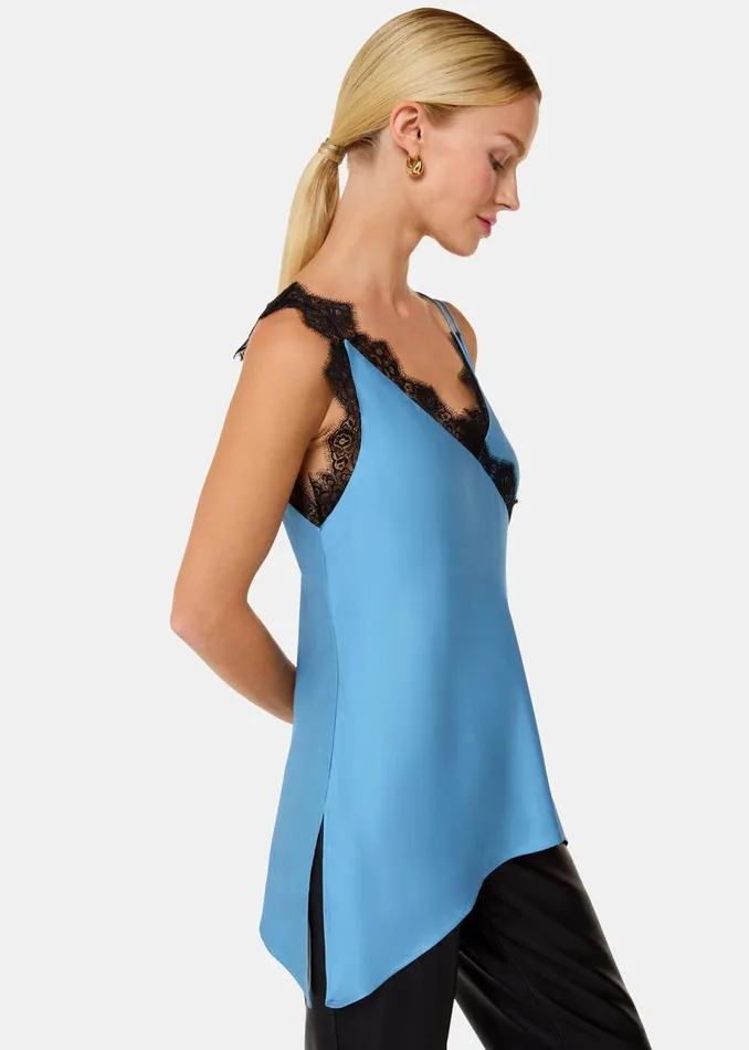 Women Tops Whistles Blue Iris Lace Detail Wrap Cami
