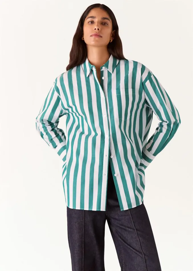 Women Tops Whistles Green Stripe Oversized Shirt