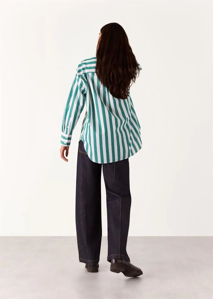 Women Tops Whistles Green Stripe Oversized Shirt