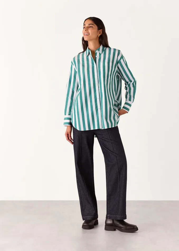 Women Tops Whistles Green Stripe Oversized Shirt
