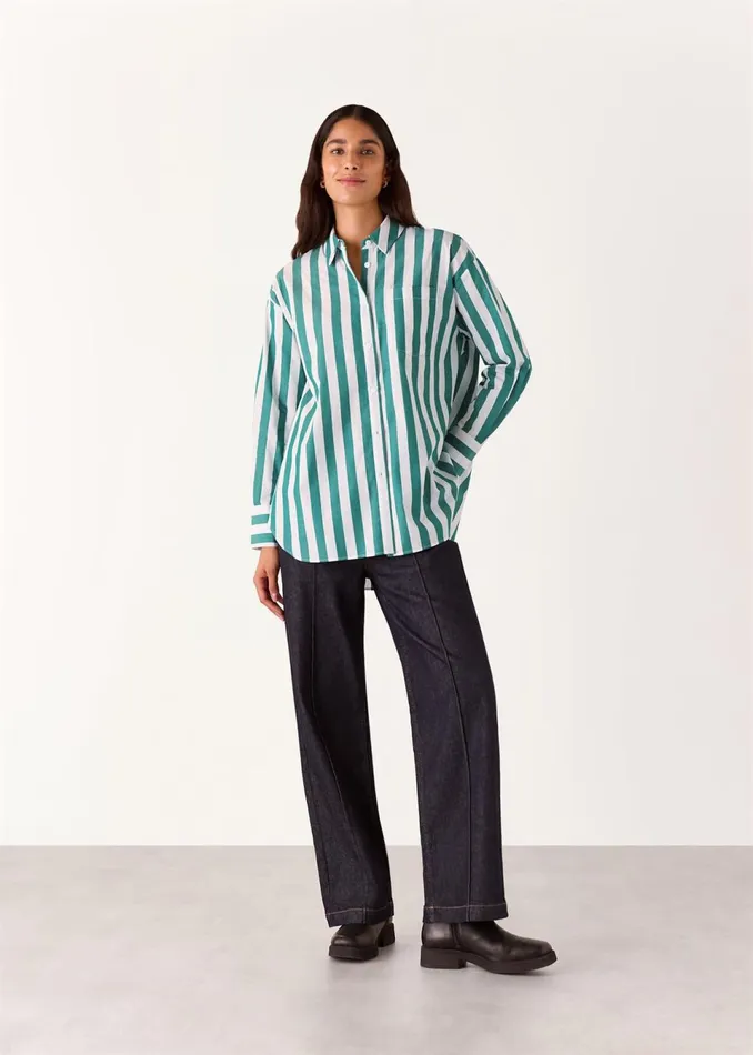 Women Tops Whistles Green Stripe Oversized Shirt