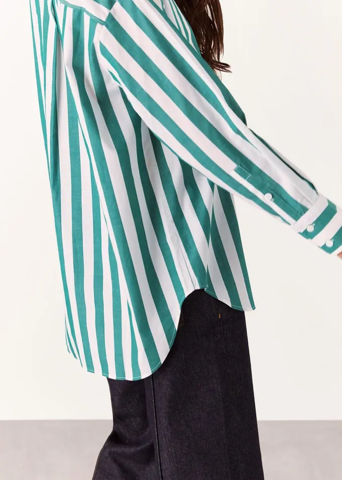 Women Tops Whistles Green Stripe Oversized Shirt