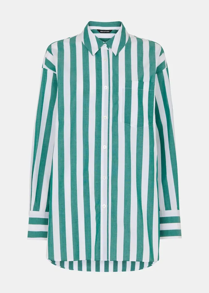 Women Tops Whistles Green Stripe Oversized Shirt
