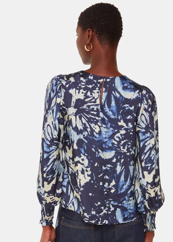 Women Tops Whistles Navy Dazzled Floral Satin Blouse