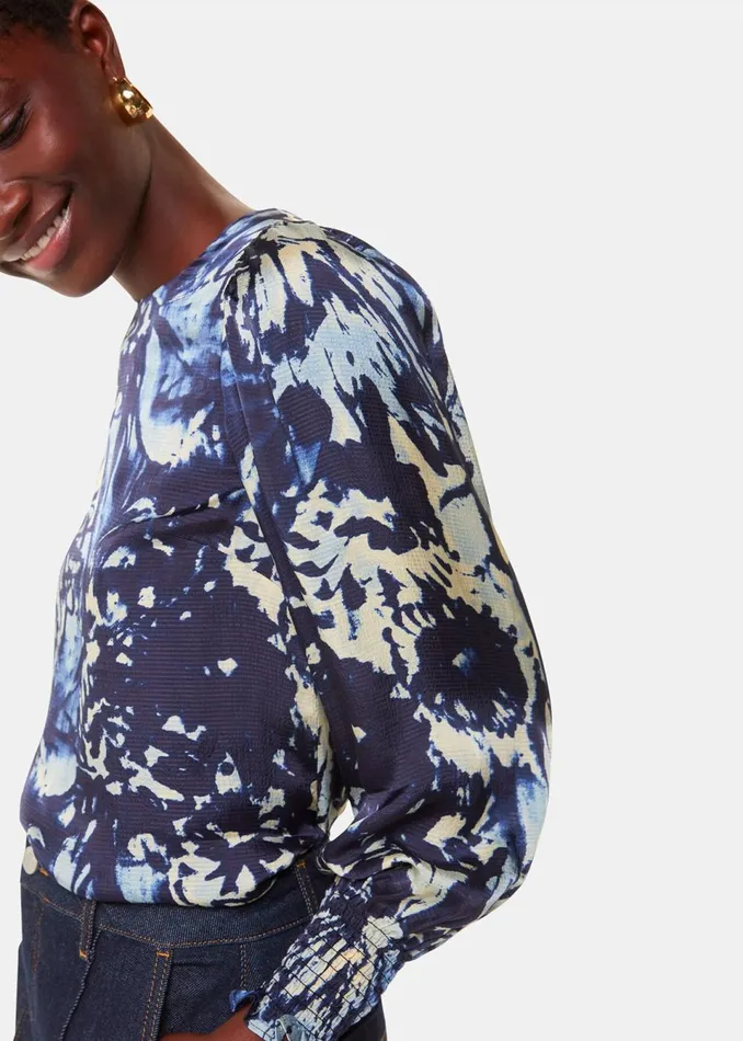 Women Tops Whistles Navy Dazzled Floral Satin Blouse