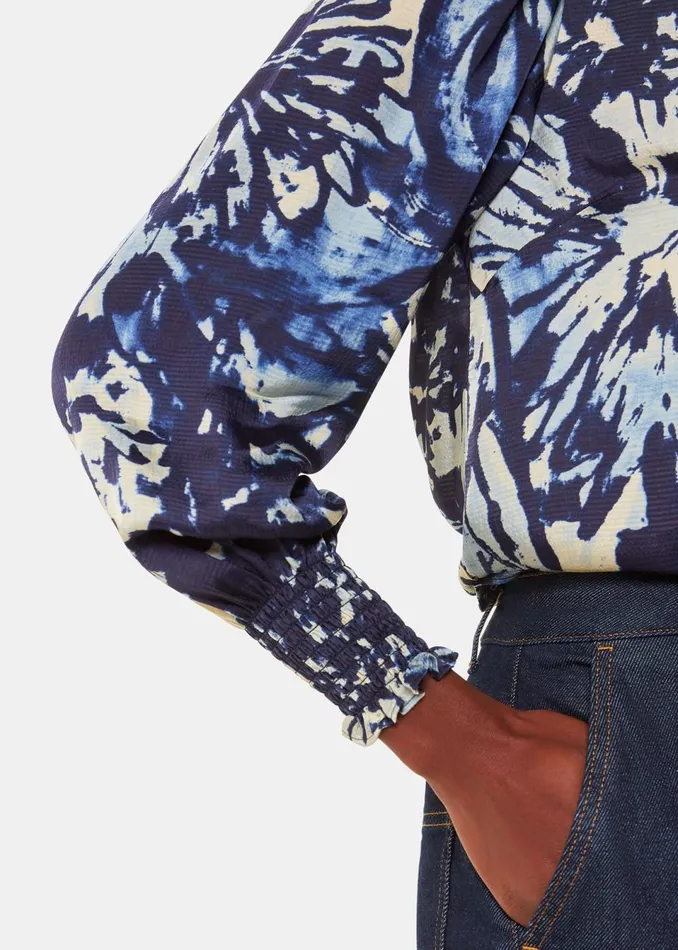Women Tops Whistles Navy Dazzled Floral Satin Blouse