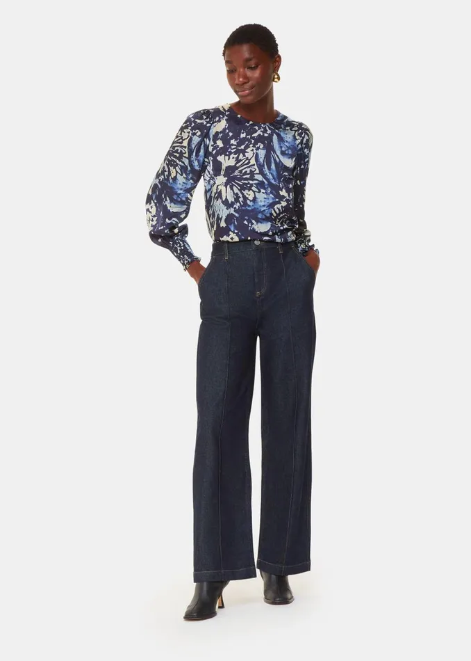 Women Tops Whistles Navy Dazzled Floral Satin Blouse