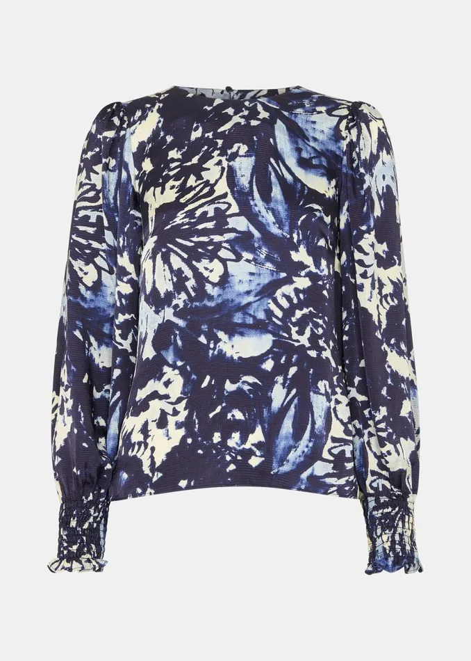 Women Tops Whistles Navy Dazzled Floral Satin Blouse