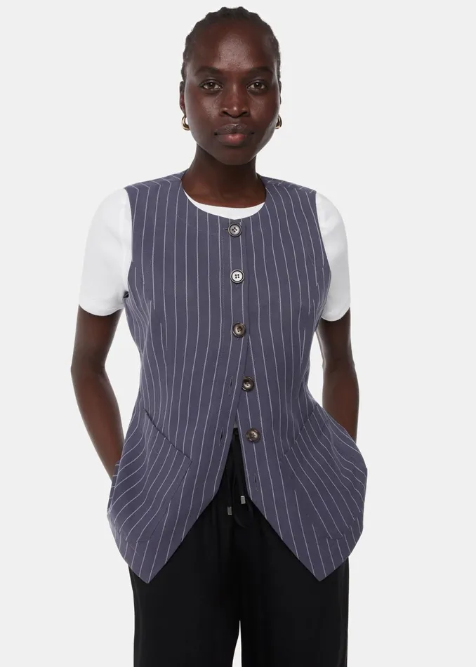 Women Tops Whistles Navy Lottie Pinstripe Waistcoat