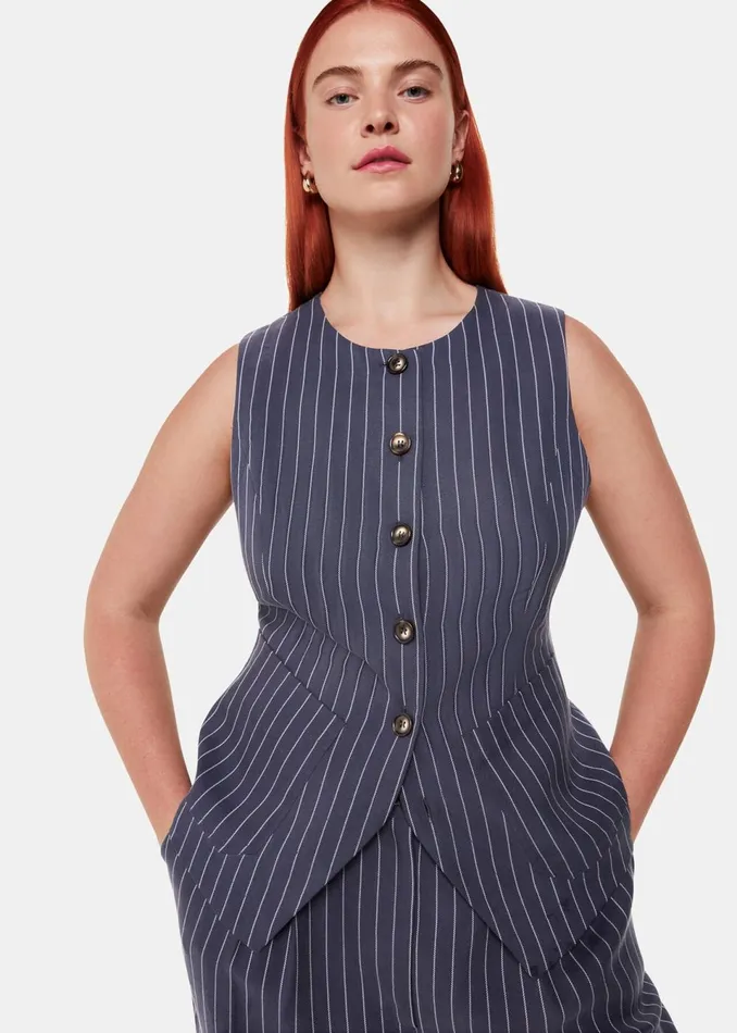 Women Tops Whistles Navy Lottie Pinstripe Waistcoat