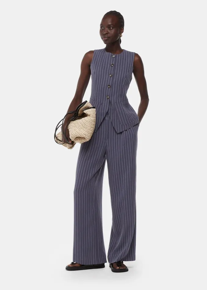 Women Tops Whistles Navy Lottie Pinstripe Waistcoat